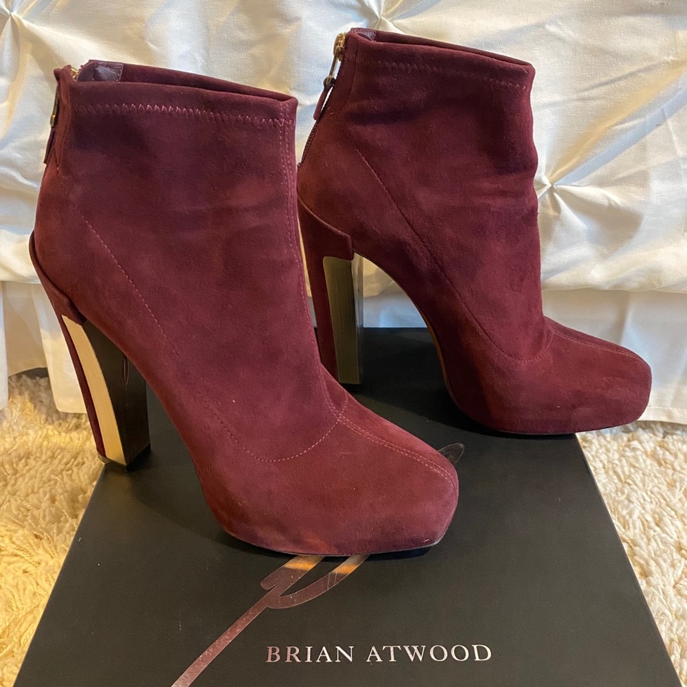 Brian Atwood Suede Ankle Boots in Wine color